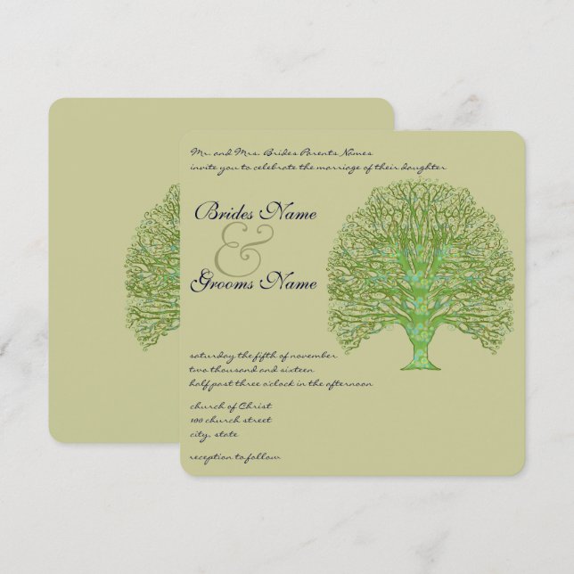 Convite de Casamento Árvore do Amor com Redemoinho (Frente/Verso)