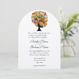 Convite de Casamento Árvore do Amor Flor Multicolo