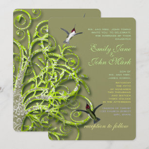 Convite de Casamento Árvore Dourada Limão Hummingb