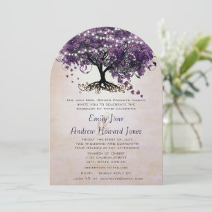 Convite de Casamento Árvore Folha Coração Roxo Pês
