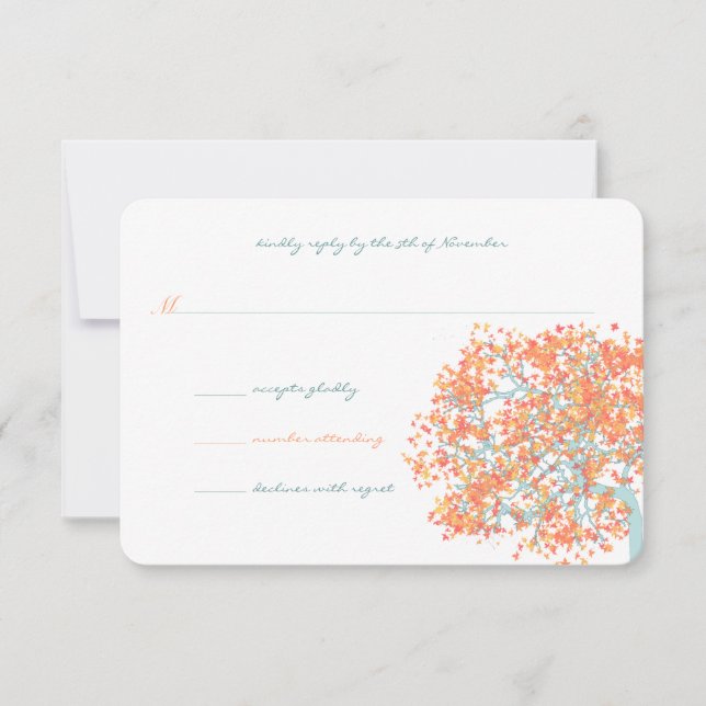 Convite de Casamento Árvore Folhas Coral da Flores (Frente)