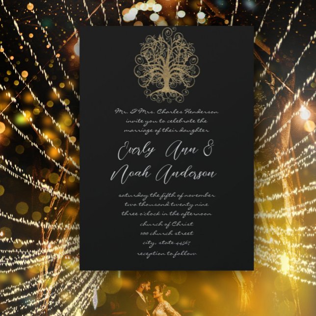Convite de Casamento Árvore Redemoinho Dourado Met (Criador carregado)