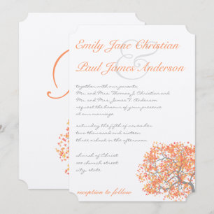 Convite de Casamento Árvore Romântica Coral e Cinz