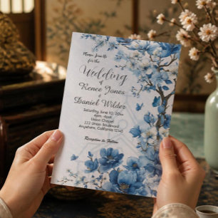 Convite de Casamento Asiático com Flor de Cerejeir