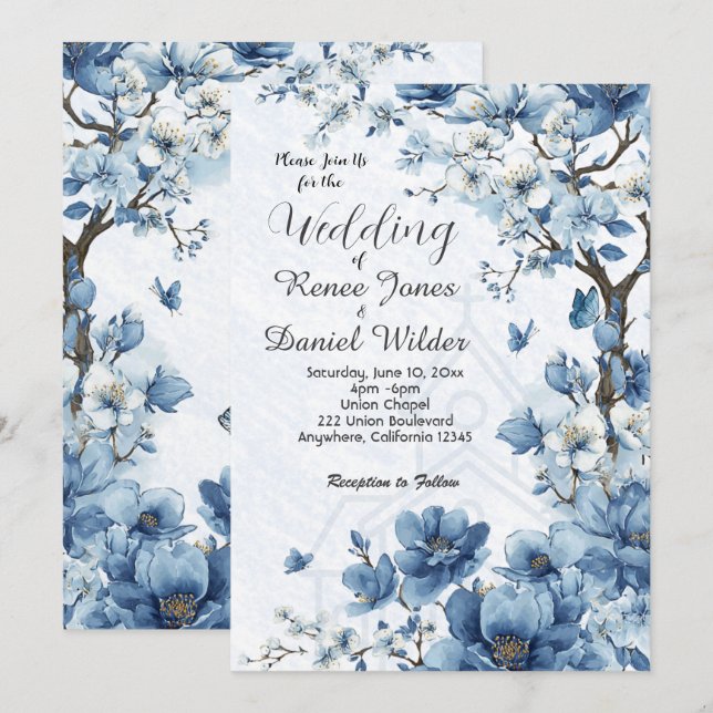 Convite de Casamento Asiático com Flor de Cerejeir (Frente/Verso)