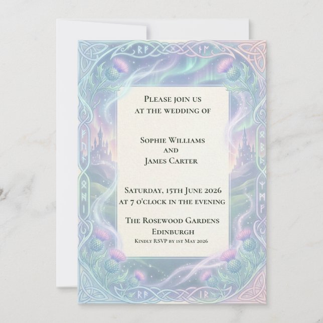 Convite de Casamento Aurora Celtic Thistle (Frente)