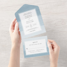 Convite de Casamento Azul Aquarela Tudo Em Um