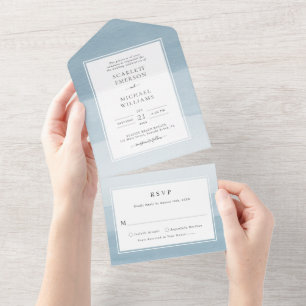 Convite de Casamento Azul Aquarela Tudo Em Um