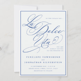Convite de Casamento Azul Branco La Dolce Vita Cal