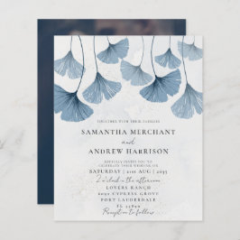 Convite de Casamento Azul Budget Ginkgo