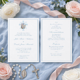Convite de Casamento Azul Católico Mariano Elegant