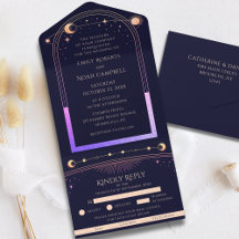 Convite de Casamento Azul Celestial Arco-íris Sol