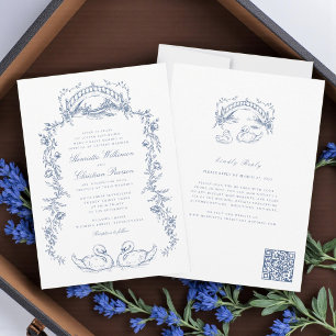 Convite de Casamento azul Chinoiserie tudo em um