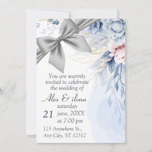 Convite de Casamento Azul Cinza Elegante