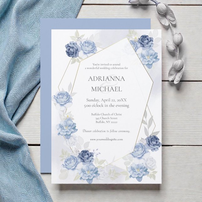 Convite de Casamento Azul Claro Aquarela (Criador carregado)