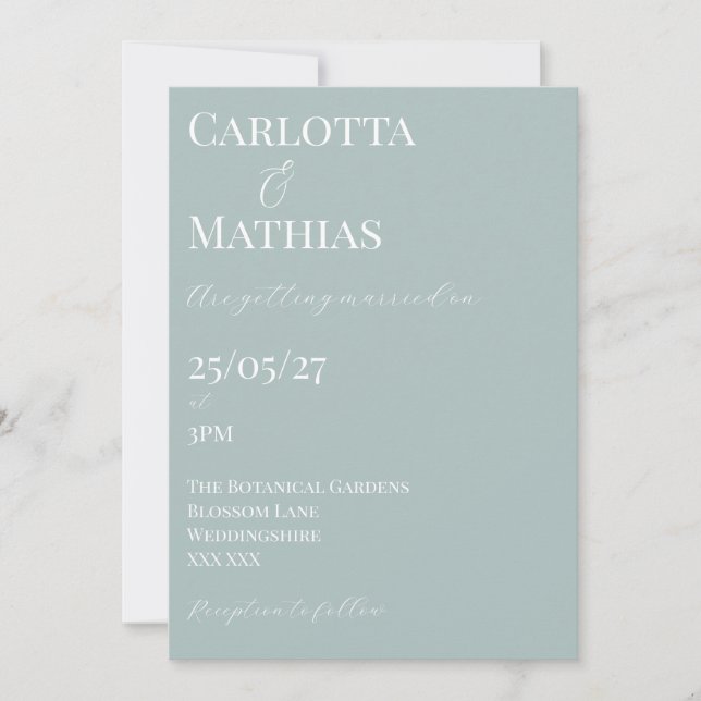 Convite de Casamento Azul Claro com Pêssegos (Frente)