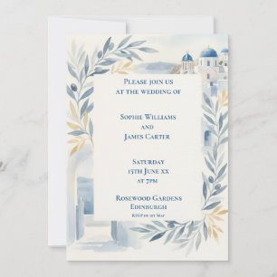 Convite de Casamento Azul Claro de Santorini