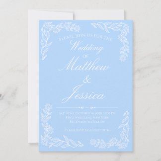 Convite de Casamento Azul Claro Floral Elegante