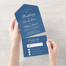 Convite de Casamento Azul Clássico com RSVP Desmon