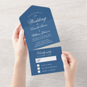 Convite de Casamento Azul Clássico com RSVP Desmon