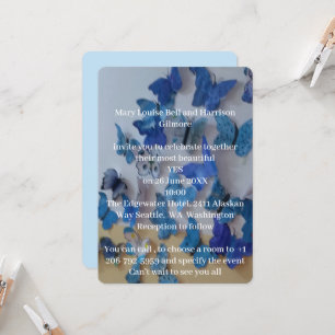 Convite de Casamento Azul com Foto de Borboletas