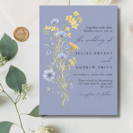 convite de casamento azul com letra cursiva de flo