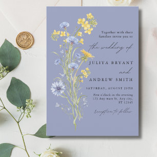 convite de casamento azul com letra cursiva de flo