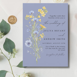 convite de casamento azul com letra cursiva de flo