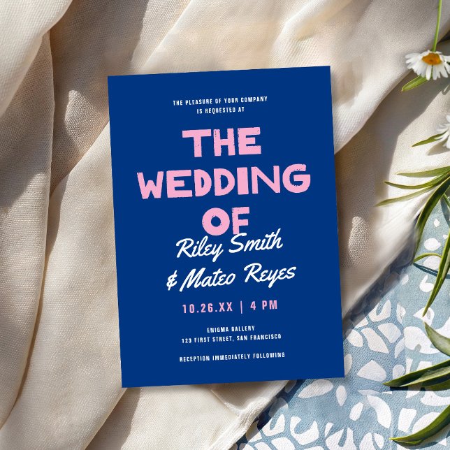Convite de Casamento Azul Cor Vibrante Moderno e O (Criador carregado)