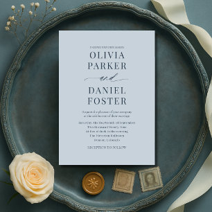 Convite de Casamento Azul Costeira Minimalista