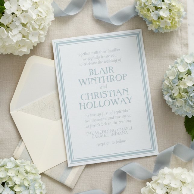 Convite de Casamento Azul Costeiro Moderno e Elega (Elegant Coastal Blue Modern Wedding Invitation
)