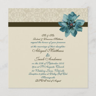 Convite de casamento azul da flor da cerceta