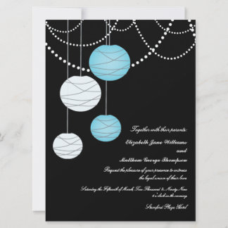 convite de casamento azul das lanternas de papel