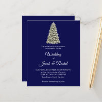 Convite de casamento Azul de Árvore de Natal Elega