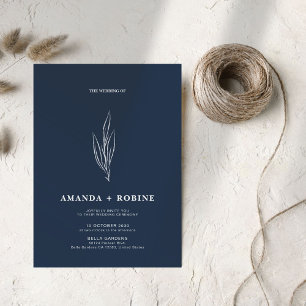 Convite de Casamento Azul de Marinho Minimalista