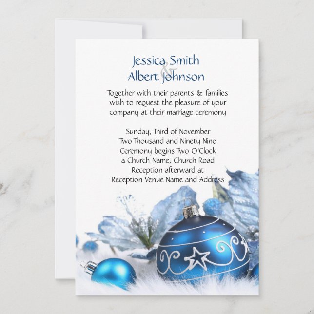 Convite de casamento azul de Natal (Frente)