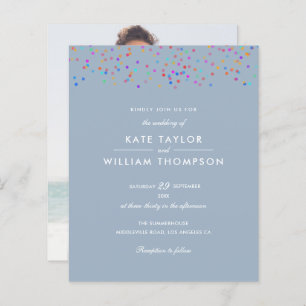 Convite de casamento Azul do Arco-Íris Confetti Du