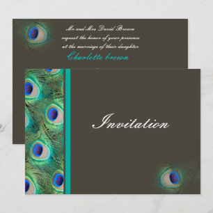 convite de casamento azul do elegante pavão mocha