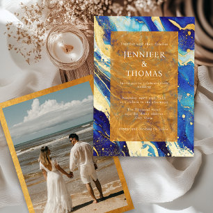 Convite de Casamento Azul Dourado da Marinha Real
