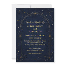 Convite de Casamento Azul Dourado Lua Marinha Cele