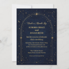 Convite de Casamento Azul Dourado Lua Marinha Cele