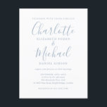 Convite De Casamento Azul Dusty Script De Assinatu<br><div class="desc">Apresentando nomes de estilo de assinatura,  este elegante e empoeirado cartão postal de casamento azul pode ser personalizado com suas informações em letra chic. Projetado por Thisnotme©</div>