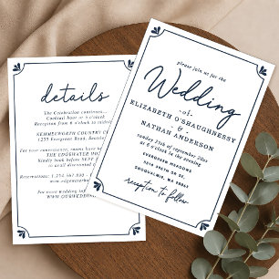 Convite de Casamento Azul e Branco Simples e Elega