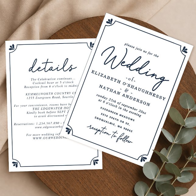 Convite de Casamento Azul e Branco Simples e Elega (Criador carregado)