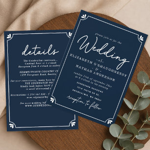 Convite de Casamento Azul e Branco Simples e Elega