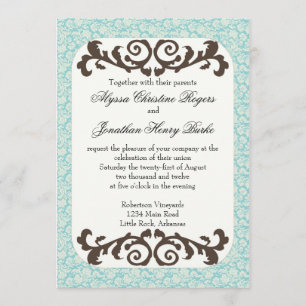 convite de casamento Azul e Marrom