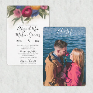 Convite de Casamento Azul e Rosa Escuro