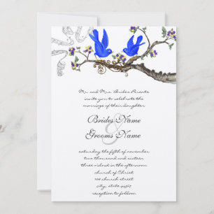 Convite de Casamento Azul e Roxo de Pássaros Amare