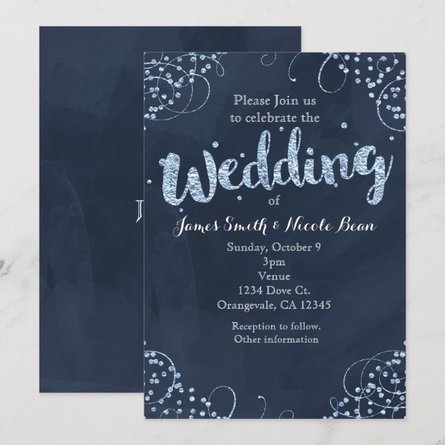 Convite de Casamento Azul e Simples de Inverno Enc (Frente/Verso)