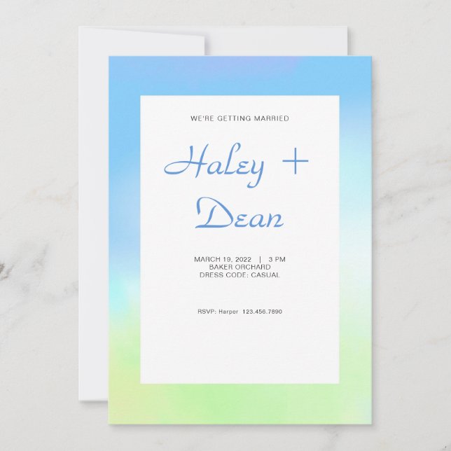 Convite de Casamento Azul e Verde (Frente)